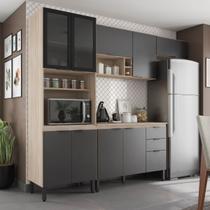 Cozinha Completa Modulada Firenze 04 Peças 10 Portas e 02 Gavetas Cinza/Avena Touch/Grafito