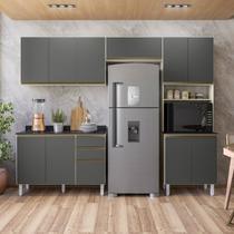 Cozinha Completa Modulada Paneleiro Microondas 4 Peças 100% MDF Angelita Cinza/Bianco Tok/Chumbo