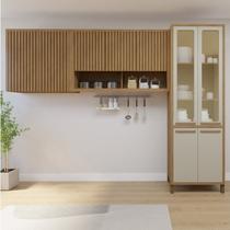 Cozinha Completa Modulada Torino com Paneleiro Vidro Reflecta e 2 Armáreos Aéreos Bege/Cinamomo/Off White Cozinha Completa Modulada Torino com Paneleiro Vidro Reflecta e 2 Armáreos Aéreos Bege/Cinamomo/Off White