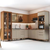 Cozinha Completa Munique 15 Portas 4 Gavetas com Vidro Freijó/Camurça - Indékes Cozinha Completa Munique 15 Portas 4 Gavetas com Vidro Freijó/Camurça - Indékes