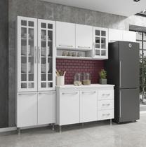 Cozinha completa predilleta clara modulada 4 peças 260 cm 11 portas 3 gavetas com tampo branco