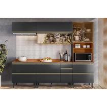 Cozinha Completa Proença 5 Peças (2Aéreos+2Balcões+1Paneleiro) C5P124 Nogueira/Carbono Prime TX - Demóbile