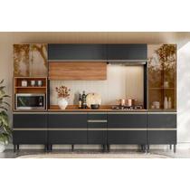 Cozinha Completa Proença 6 Peças (2Aéreos+2Balcões+1Paneleiro+1Cristaleira) C6P103 Nogueira/Carbono Prime TX - Demóbile