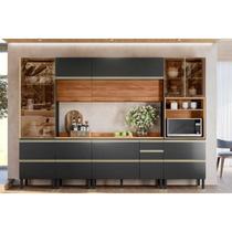 Cozinha Completa Proença 6 Peças (2Aéreos+2Balcões+1Paneleiro+1Cristaleira) C6P97 Nogueira/Carbono Prime TX - Demóbile