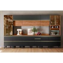 Cozinha Completa Proença 8 Peças (3Aéreos+3Balcões+1Paneleiro+1Cristaleira) C8P74 Nogueira/Carbono Prime TX - Demóbile