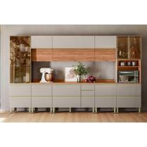 Cozinha Completa Proença 8 Peças (3Aéreos+3Balcões+1Paneleiro+1Cristaleira) C8P74 Nogueira Touch/Nude Prime - Demóbile