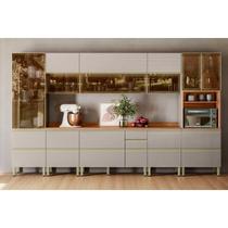 Cozinha Completa Proença 8 Peças (3Aéreos+3Balcões+1Paneleiro+1Cristaleira) C8P75 Nogueira Touch/Nude Prime - Demóbile