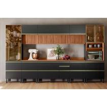 Cozinha Completa Proença 8 Peças (3Aéreos+3Balcões+1Paneleiro+1Cristaleira) C8P76 Nogueira/Carbono Prime TX - Demóbile