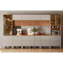 Cozinha Completa Proença 8 Peças (3Aéreos+3Balcões+1Paneleiro+1Cristaleira) C8P76 Nogueira Touch/Nude Prime - Demóbile