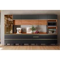 Cozinha Completa Proença 8 Peças (3Aéreos+3Balcões+1TorreQuente+1Cristaleira) C8P71 Nogueira/Carbono Prime TX - Demóbile