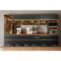 Cozinha Completa Proença 8 Peças (3Aéreos+3Balcões+1TorreQuente+1Cristaleira) C8P72 Nogueira/Carbono Prime TX - Demóbile