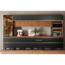 Cozinha Completa Proença 8 Peças (3Aéreos+3Balcões+1TorreQuente+1Cristaleira) C8P73 Nogueira/Carbono Prime TX - Demóbile