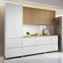 Cozinha Completa Rainha 8 Portas 7 Gavetas Ripado 100% Mdf Branco/Nature - Nesher