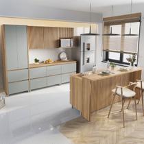 Cozinha Completa Rainha Gourmet 9 Portas 12 Gavetas com Ilha Ripado 100% Mdf Nature/Verde - Nesher