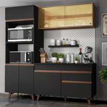Cozinha Completa Reims com Armário e Balcão Preto Madesa Cozinha Completa Reims com Armário e Balcão Preto Madesa