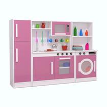 Cozinha Completa Rosa com Geladeira e Maquina de Lavar Roupa