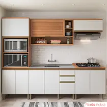 Cozinha Completa Telasul Macadâmia Torre Quente e Balcão P/ Pia Freijó/Branco
