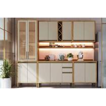 Cozinha Completa Tempranillo 7 Peças (2Aéreos+2Balcões+1Paneleiro+2Complementos) C7P101 Amendoa/Off White - Ronipa