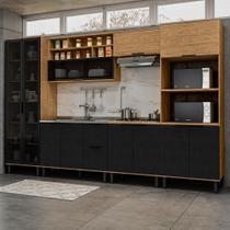 Cozinha Completa Valentina 11 Portas 2 Gavetas 100% Mdf Freijó/Nero - Panorama Móveis