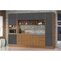 Cozinha Completa Vibra 7 Peças (2Aéreos+2Balcões+2Paneleiros+1Complemento) C7P110 Canela/Grafite Lacca - Kappesberg