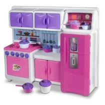 Cozinha Cristal Rosa Geladeira Fogão Brinquedo Infantil Faz de Conta Casinha Boneca