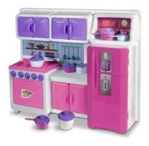Cozinha Cristal Rosa Infantil Geladeira Fogão Completa 45 Cm