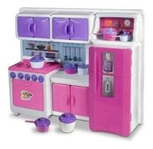 Cozinha Cristal Rosa Infantil Geladeira Fogão Completa 45 Cm