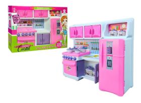 Cozinha Cristal Rosa Infantil Geladeira Fogão Completa 45Cm