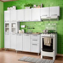 Cozinha de Aço Compacta 3 Peças com 11 Portas Vidro e Balcão com Pia 3 Portas 2 Gavetas Multipla Bertolini Branco