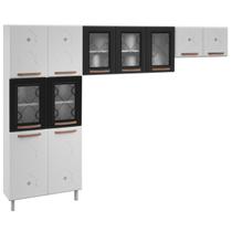 Cozinha de Aço Compacta Mirage New 11 Portas 6 Prateleiras com Vidro Branco/Preto - Telasul