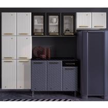 Cozinha de Aço Compacta Modulada 3 Peças com Vidros 11 Portas Diamante Telasul Branco/Preto