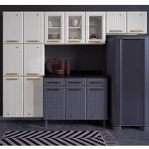 Cozinha de Aço Compacta Modulada 3 Peças com Vidros 11 Portas Diamante Telasul Branco