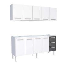 Cozinha de Aço Gabinete Para Pia 200cm com Armário Aéreo Vênus Cozimax Branco/Preto