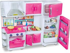 Cozinha de Brinquedo com Geladeira Armário fogão e Coifa - Rosa