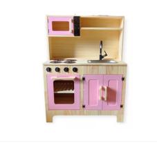 Cozinha de Brinquedo Infantil Em Pinus Com Portas Rosa