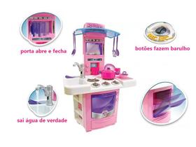 Cozinha De Brinquedo Rosa Abre Portas Com Som E Água