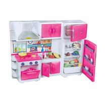 Cozinha de Brinquedo Rosa com Geladeira Armário Fogão Coifa