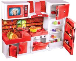 Cozinha De Brinquedo Vermelha Com Geladeira E Fogão
