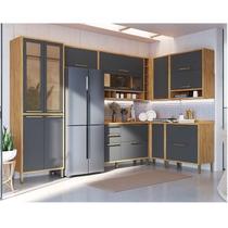 Cozinha de Canto 100% Mdf 8 Peças 14 Portas e Vidro Reflecta 321cm Vicenza Espresso Móveis