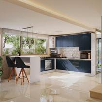 Cozinha de Canto Modulada Celeste Kappesberg 100% MDF Branco/Azul Cozinha de Canto Modulada Celeste Kappesberg 100% MDF Branco/Azul