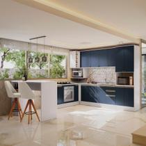 Cozinha de Canto Modulada Celeste Kappesberg 100% MDF Branco/Azul Cozinha de Canto Modulada Celeste Kappesberg 100% MDF Branco/Azul