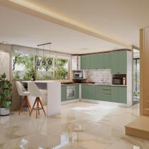Cozinha de Canto Modulada Celeste Kappesberg 100% MDF Branco/Verde Cozinha de Canto Modulada Celeste Kappesberg 100% MDF Branco/Verde