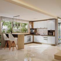 Cozinha de Canto Modulada Celeste Kappesberg 100% MDF Nogueira/Branco Cozinha de Canto Modulada Celeste Kappesberg 100% MDF Nogueira/Branco