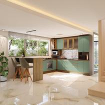 Cozinha De Canto Modulada Celeste Kappesberg Nogueira/verde