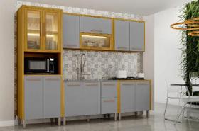 Cozinha Donna 5 Peças Portas Reflecta com Led - CHF Móveis Cor:Cinamomo/Cinza Cozinha Donna 5 Peças Portas Reflecta com Led - CHF Móveis Cor:Cinamomo/Cinza