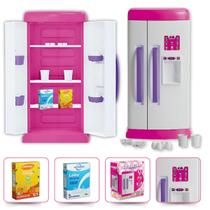 Cozinha Geladeira Infantil Kit Faz de Conta Mini Leite, Suco
