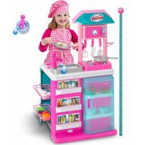 Cozinha Gourmet de Brinquedo Infantil Rosa com Pia Sai Agua Magic Toys