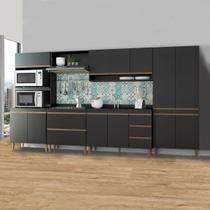 Cozinha Gourmet Modulada Sabrina 360x202 Cm 6 Peças MDP Preto MENU