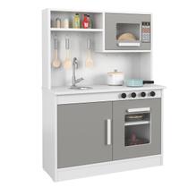 Cozinha Grande Infantil Bancada CookTop Porta Utensílios Pia Torneira Micro Ondas Brinquedo Realista Prado Móveis