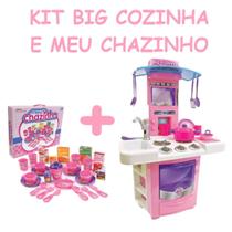 Cozinha Grande Infantil Sai Agua + Kit Chazinho Com Comidas - Big Star Brinquedos